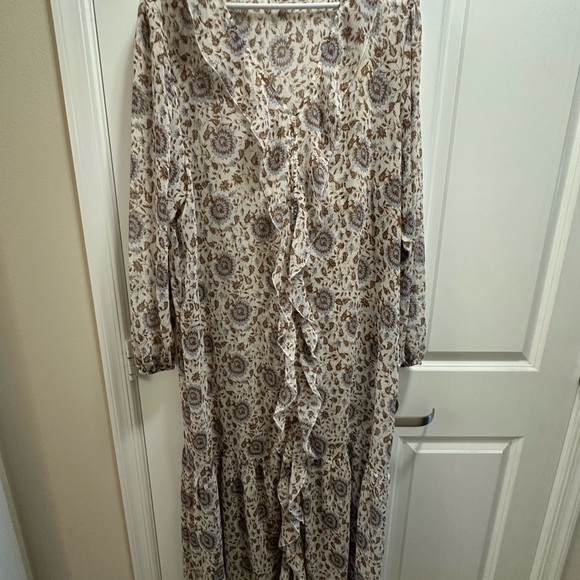 Lucky Brand bohemian sheer dress with a cream and blue floral design. - Picture 7 of 7